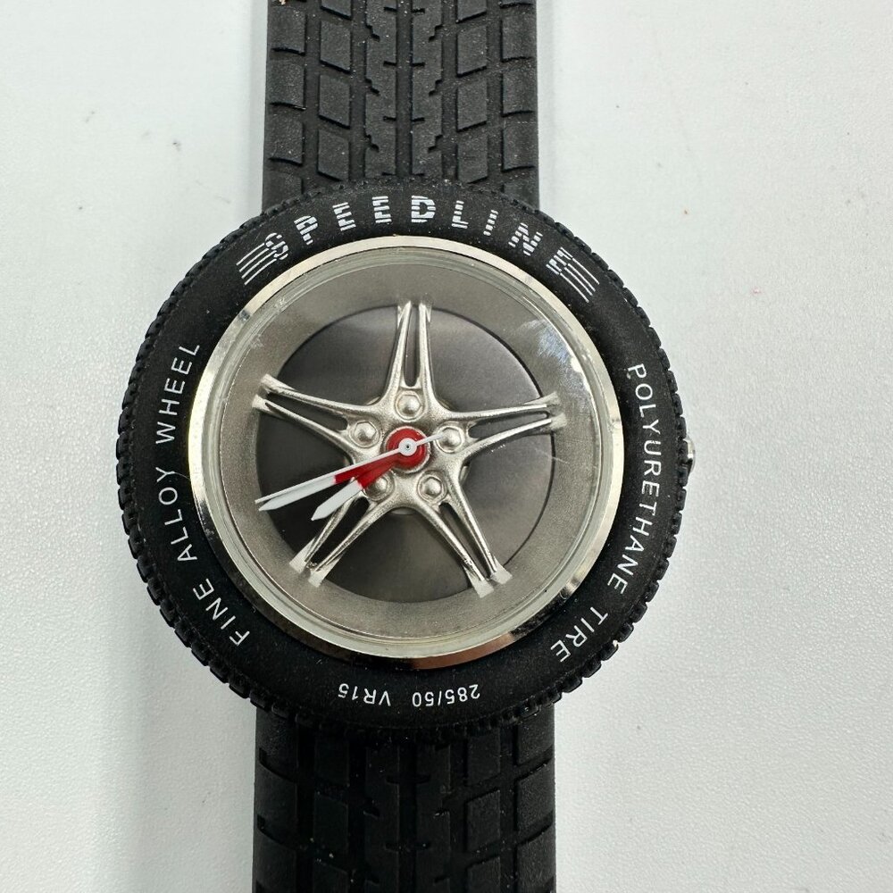Speedline Watch Men Black Tire Tread Band Wheel Dial Racing New Battery
